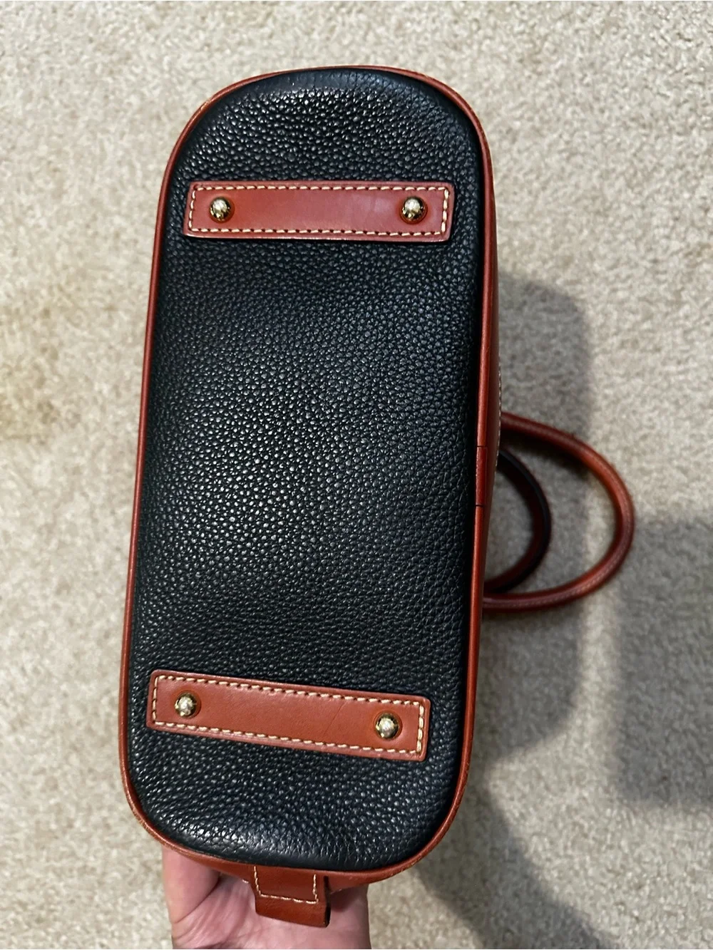 Dooney & Bourke Black Pebble Leather Tote with Brown Trim - Picture 4 of 4